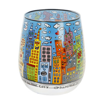 Goebel - James Rizzi | Windlicht / Theelicht Summer in the City | Glas - 9cm - waxinelicht houder