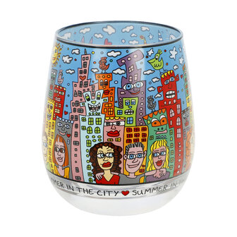 Goebel - James Rizzi | Windlicht / Theelicht Summer in the City | Glas - 9cm - waxinelicht houder