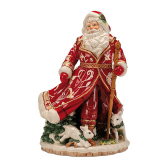 Goebel - Fitz and Floyd | Decoratief beeld Kerstman met winterdieren | Aardewerk - 33cm - kerst