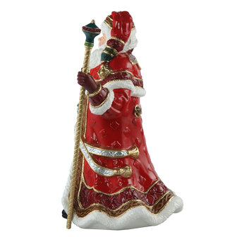 Goebel - Fitz and Floyd | Decoratief beeld Kerstman met krans en staf | Aardewerk - 33cm - kerst