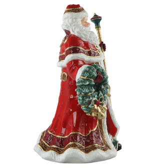 Goebel - Fitz and Floyd | Decoratief beeld Kerstman met krans en staf | Aardewerk - 33cm - kerst