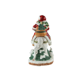 Goebel - Fitz and Floyd | Decoratief beeld Kerstman op paard | Aardewerk - 20cm - kerst