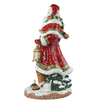 Goebel - Fitz and Floyd | Decoratief beeld Kerstman met lantaarn | Aardewerk - 49cm - kerst