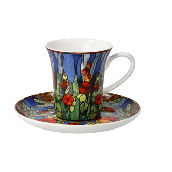 Goebel - Louis Comfort Tiffany | Kop en schotel Espresso Libelle | Porselein - 12cm - 100ml