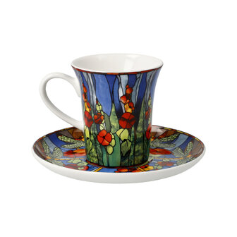 Goebel - Louis Comfort Tiffany | Kop en schotel Espresso Libelle | Porselein - 12cm - 100ml