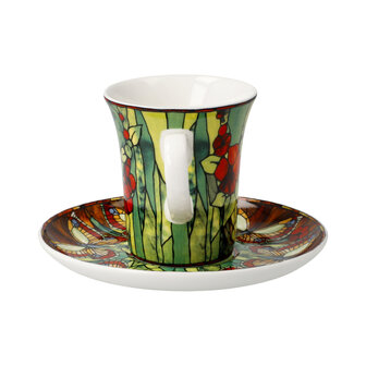 Goebel - Louis Comfort Tiffany | Kop en schotel Espresso Vlinders | Porselein - 12cm - 100ml