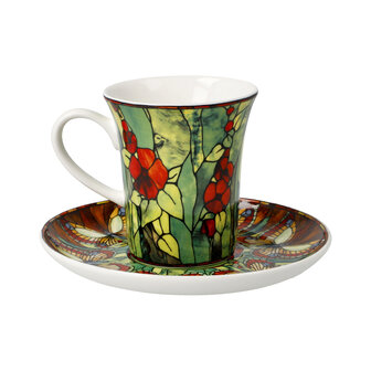 Goebel - Louis Comfort Tiffany | Kop en schotel Espresso Vlinders | Porselein - 12cm - 100ml