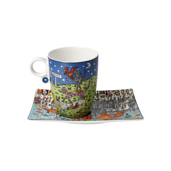 Goebel - James Rizzi | Kop en schotel All Roads Lead to Bremen | Porselein - 19cm - 400ml