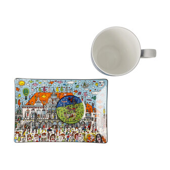 Goebel - James Rizzi | Kop en schotel All Roads Lead to Bremen | Porselein - 19cm - 400ml