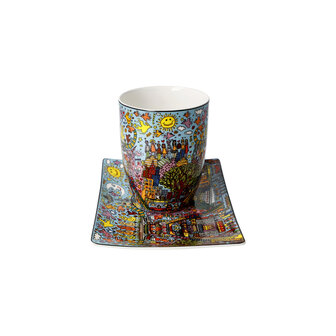 Goebel - James Rizzi | Kop en schotel Remenber those Cool Coal Days | Porselein - 19cm - 400ml