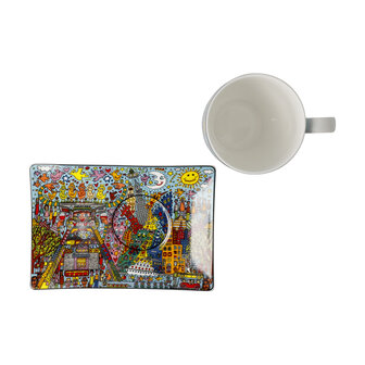 Goebel - James Rizzi | Kop en schotel Remenber those Cool Coal Days | Porselein - 19cm - 400ml