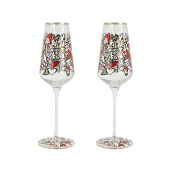 Goebel - Romero Britto | Champagne glazen set 2 stuks All We Need Is Love | Glas - 23cm - met echt goud