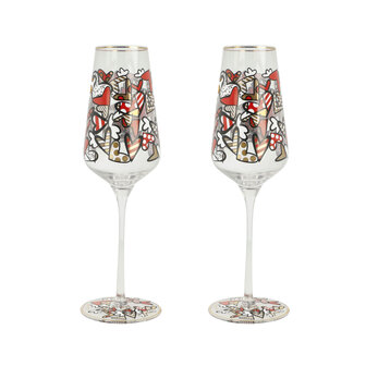 Goebel - Romero Britto | Champagne glazen set 2 stuks All We Need Is Love | Glas - 23cm - met echt goud