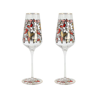 Goebel - Romero Britto | Champagne glazen set 2 stuks All We Need Is Love | Glas - 23cm - met echt goud