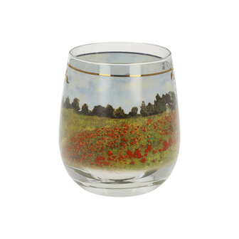 Goebel - Claude Monet | Windlicht / Theelicht Papaverveld | Glas - 10cm - waxinelicht houder - 2 stuks