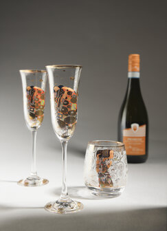 Goebel - Gustav Klimt | Champagne glas De vervulling | Glas - 24cm - met echt goud - 100ml - 2 stuks