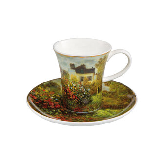 Goebel - Claude Monet | Kop en schotel Espresso Het kunstenaarshuis | Porselein - 100ml - met echt goud - 2 stuks