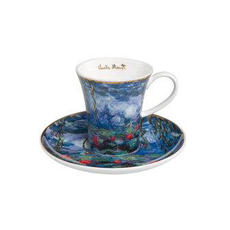 Goebel - Claude Monet | Tasse &agrave; expresso et soucoupe d&eacute;cor&eacute;es de n&eacute;nuphars et de saule | Porcelaine - 100 ml - avec de v&eacute;ritables dorures
