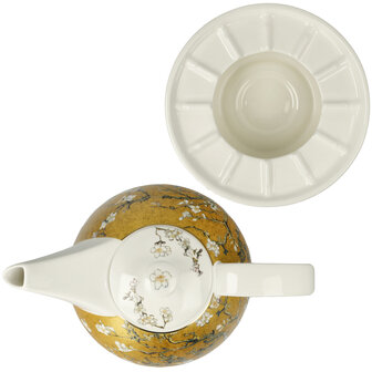 Goebel - Vincent van Gogh | Theepot met warmer Amandelboom goud | Porselein - theekan - 1,2L