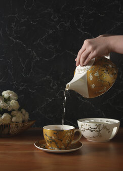 Goebel - Vincent van Gogh | Theepot met warmer Amandelboom goud | Porselein - theekan - 1,2L