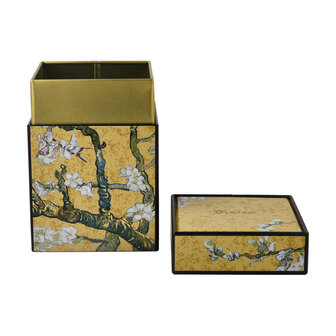 Goebel - Vincent van Gogh | Theedoos Amandelboom Goud | Metaal - 11cm - bewaardoos - 4 stuks