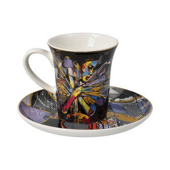 Goebel - Lana Frey | Kop en schotel Espresso Fire in the Belly | Porselein - 12cm - 100ml - 2 stuks