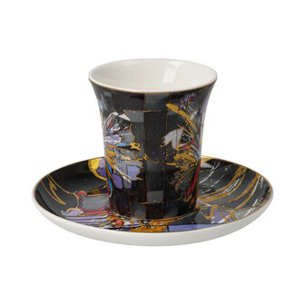 Goebel - Lana Frey | Kop en schotel Espresso Fire in the Belly | Porselein - 12cm - 100ml - 2 stuks