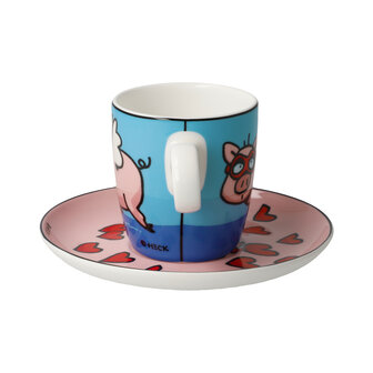 Goebel - Ed Heck | Kop en schotel Espresso When Pigs Fly | Porselein - 12cm - 100ml - 2 stuks