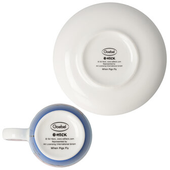 Goebel - Ed Heck | Kop en schotel Espresso When Pigs Fly | Porselein - 12cm - 100ml - 2 stuks