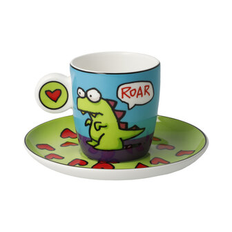 Goebel - Ed Heck | Kop en schotel Espresso Roar | Porselein - 12cm - 100ml - 2 stuks