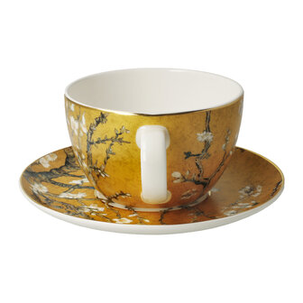 Goebel - Vincent van Gogh | Kop en schotel Amandelboom goud | Porselein - 15cm - 250ml - met echt goud - cappuccino