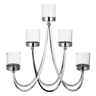 Goebel - Accessoires | Kandelaar Zilver met helder glas | Metaal - 41cm - 5 kaarsen