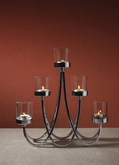 Goebel - Accessoires | Kandelaar Zilver met helder glas | Metaal - 41cm - 5 kaarsen