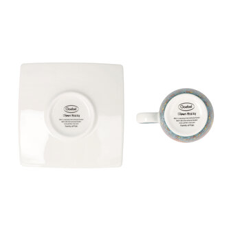 Goebel - James Rizzi | Kop en schotel Espresso Family of Fish | Porselein - 10cm - 100ml - 2 stuks