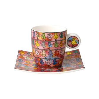 Goebel - James Rizzi | Kop en schotel Espresso We are the Birds | Porselein - 10cm - 100ml - 2 stuks
