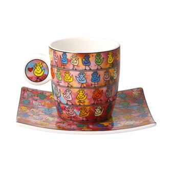 Goebel - James Rizzi | Kop en schotel Espresso We are the Birds | Porselein - 10cm - 100ml - 2 stuks