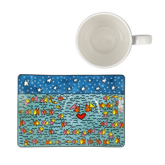 Goebel - James Rizzi | Kop en schotel Family of Fish | Porselein - 19cm - 400ml