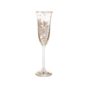 Goebel - Gustav Klimt | Champagne glas De Levensboom | Glas - 24cm - met echt goud - 100ml - 2 stuks