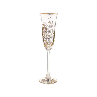 Goebel - Gustav Klimt | Champagne glas De Levensboom | Glas - 24cm - met echt goud - 100ml - 2 stuks