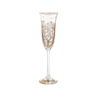 Goebel - Gustav Klimt | Champagne glas De Levensboom | Glas - 24cm - met echt goud - 100ml - 2 stuks