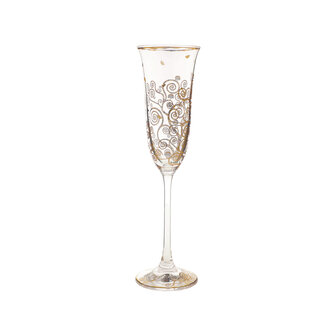 Goebel - Gustav Klimt | Champagne glas De Levensboom | Glas - 24cm - met echt goud - 100ml - 2 stuks