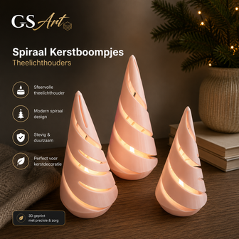 GSArt Spiral-Weihnachtsb&auml;ume Teelichthalter &ndash; 3er-Set mit LED-Teelichtern