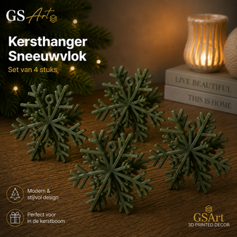 GSArt Kersthangers Sneeuwvlok &ndash; Set van 4 stuks - Mat Donker groen