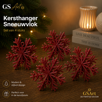 GSArt Kersthangers Sneeuwvlok &ndash; Set van 4 stuks - Mat Donker rood