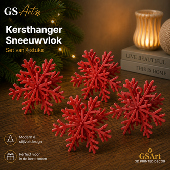 GSArt Kersthangers Sneeuwvlok &ndash; Set van 4 stuks - Mat rood