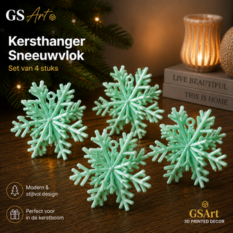GSArt Kersthangers Sneeuwvlok &ndash; Set van 4 stuks - Zijde Mint