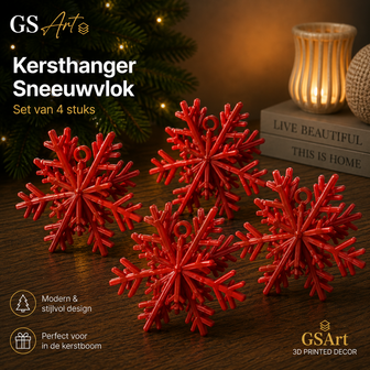 GSArt Kersthangers Sneeuwvlok &ndash; Set van 4 stuks - Zijde Rood