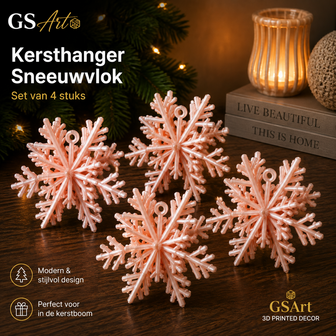 GSArt Christmas Ornaments Snowflake &ndash; Set of 4 - Zijde Roze