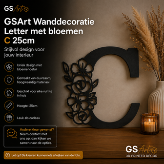 GSArt Wanddecoratie Letter met Bloemen &ndash; 25 cm - C