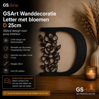 GSArt Wanddecoratie Letter met Bloemen &ndash; 25 cm - D